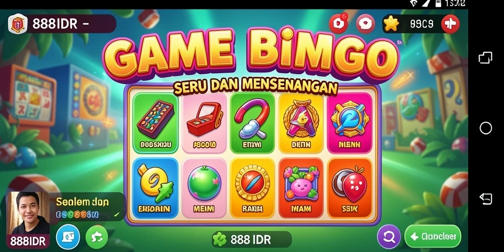 Screenshot gameplay Bingo dalam aplikasi 888IDR yang penuh warna.