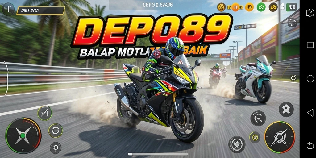 Tangkapan layar permainan DEPO89 saat balapan motor yang intens dan seru.