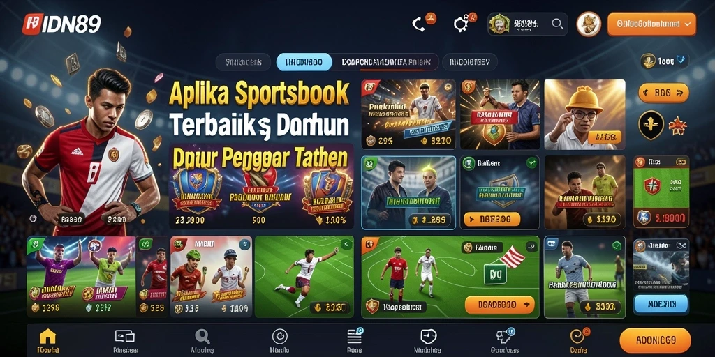 Screenshot IDN89 menampilkan antarmuka permainan Sportsbook yang interaktif.