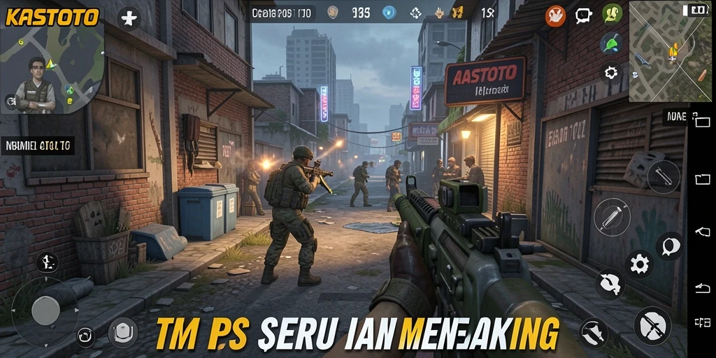 Screenshot gameplay KASTOTO yang menampilkan aksi tembak-menembak yang intens.