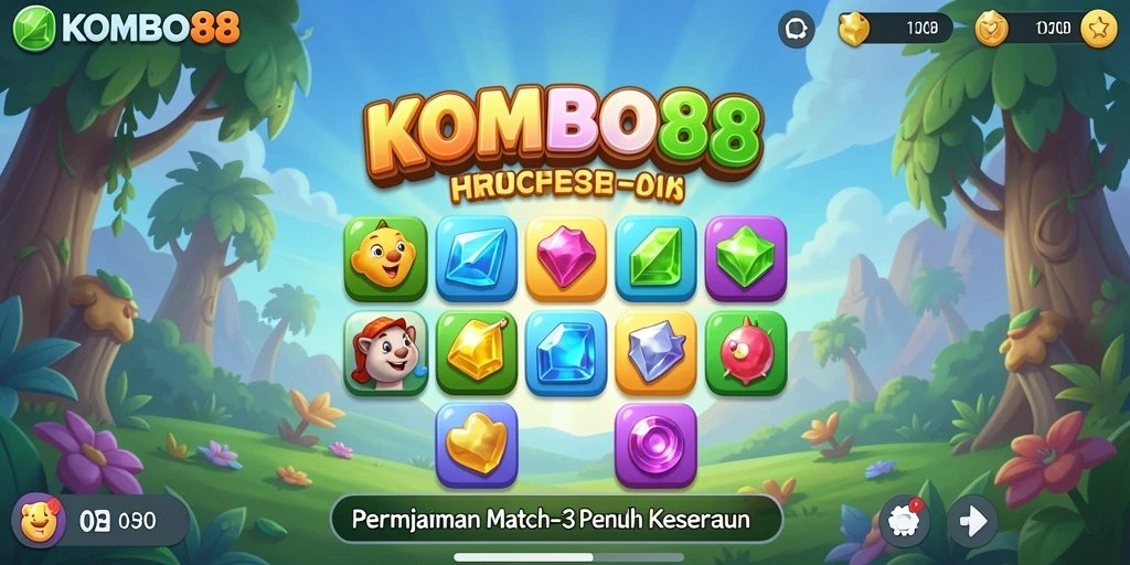 Tampilan gameplay seru game Match-3 KOMBO88 dengan grafik yang menarik.