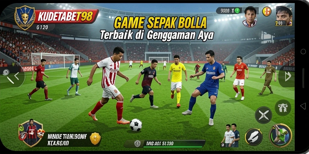 Tampilan aksi gameplay sepak bola yang mendebarkan.