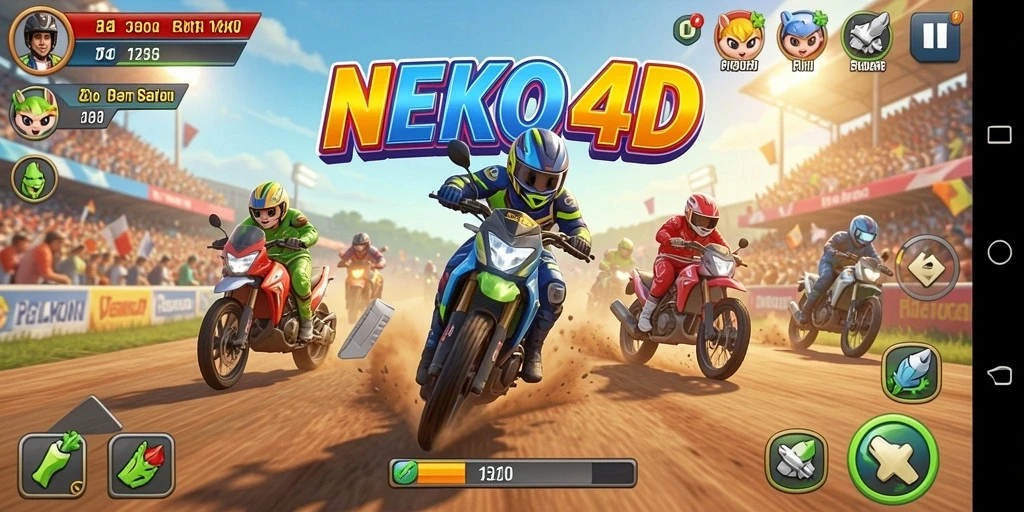 Tampilan seru dari gameplay balapan NEKO4D yang menegangkan.