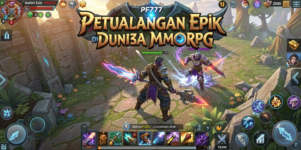 Screenshot dari gameplay PF777 menunjukkan pertempuran epik di dunia MMORPG.