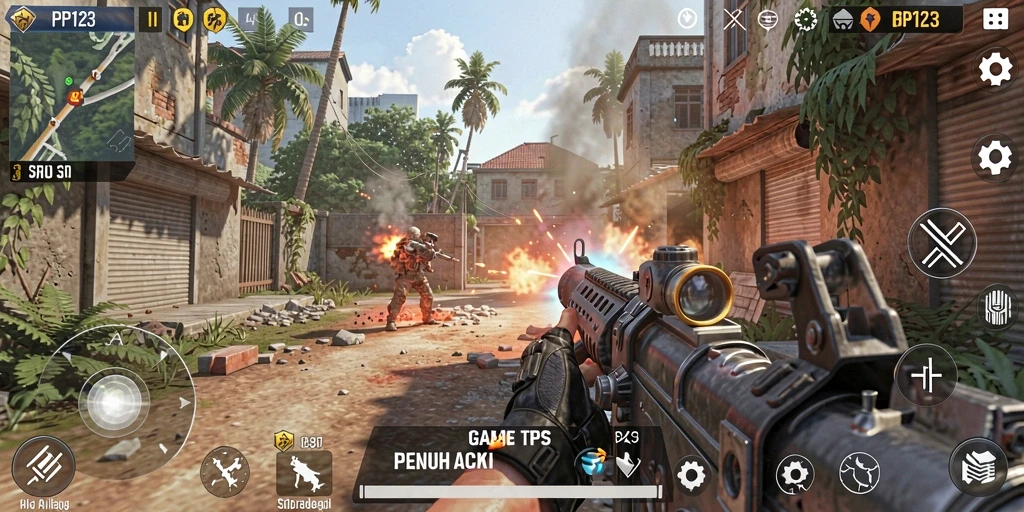 Gameplay seru dalam PP123 dengan aksi tembak-menembak yang menegangkan.
