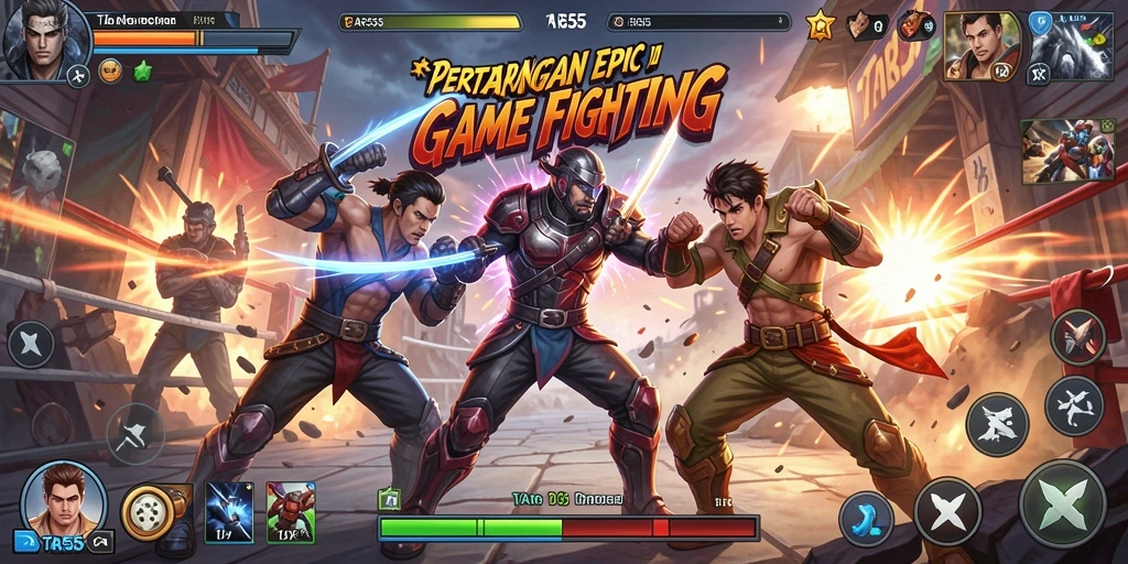 Screenshot gameplay TAR555 menampilkan aksi pertarungan seru antar karakter.
